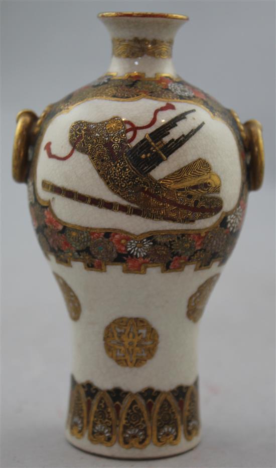 A Japanese Satsuma pottery small baluster vase, Meiji period, 12.3cm.